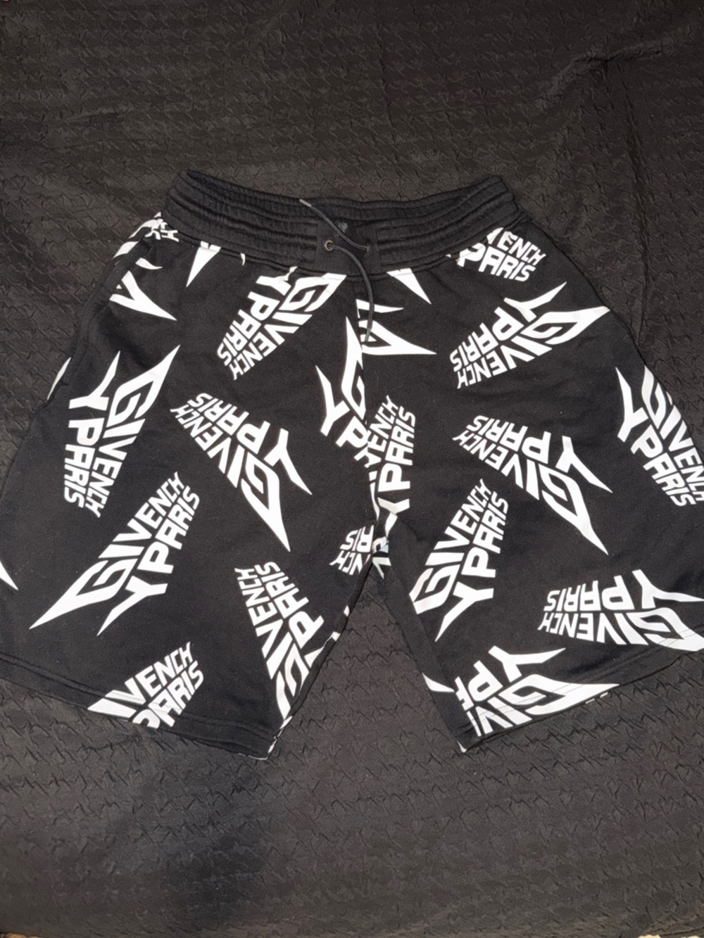 Givenchy Black and White Logo-Print Cotton Shorts